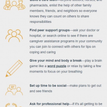 Caring for someone with a chronic disease is work! It's important to take time for yourself to recharge and stay healthy! Here are some tips to help with self care!